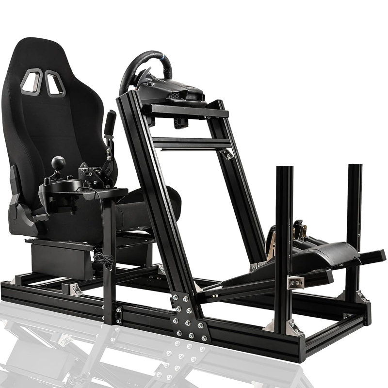 Anman Pro Racing Simulator Cockpit Aluminum with Black Seat Fit Logitech Thrustmaster, Not Include Steering wheel & Wheels & Pedals and Shifter Handbrake