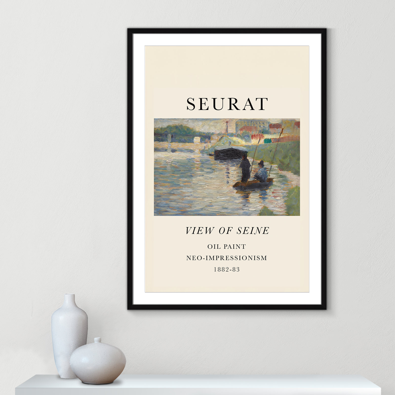 View Of Seine by Georges Seurat, Black Single Picture Frame, Yes, 23" H x 17" W x 1.25" D