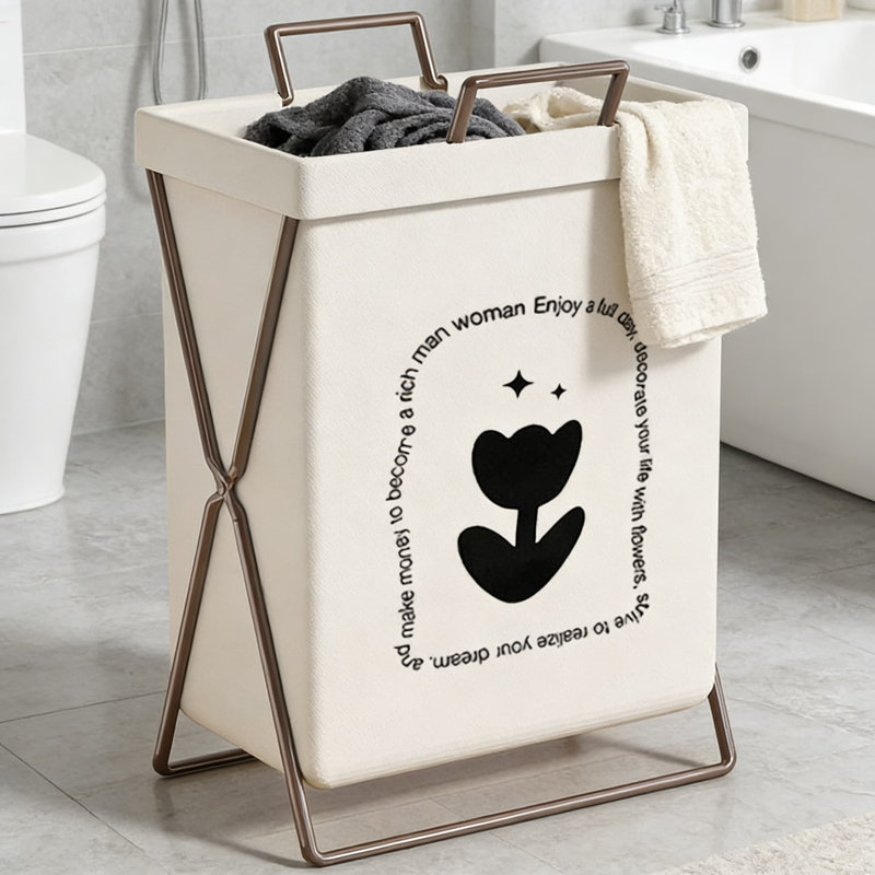 Panier à linge pliable avec support pour salle de bain de dortoir, panier à linge pliable en tissu de lin, organisateur de rangement portable