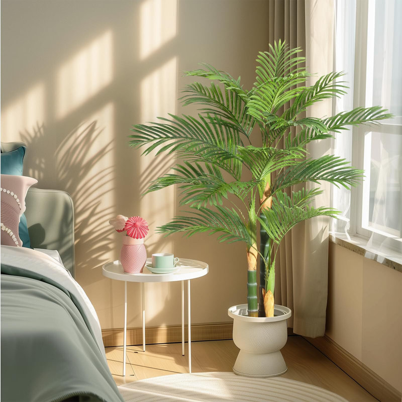 5ft Tall Green Plastic Golden Cane Palm Artificial Tree Set of 2