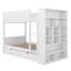 Lit superposé simple au-dessus de simple avec bibliothèque, cadre de lit superposé en bois avec 2 tiroirs et tablettes de rangement à plusieurs niveaux-146854833
