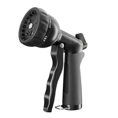 Garden Hose Nozzle, Heavy Duty Water Hose Nozzle With 7 Adjustable Spray Patterns, High Pressure Hand Sprayer With Flow Control, For Watering Plants & Lawns, Washing Cars & Pets, Flash Black