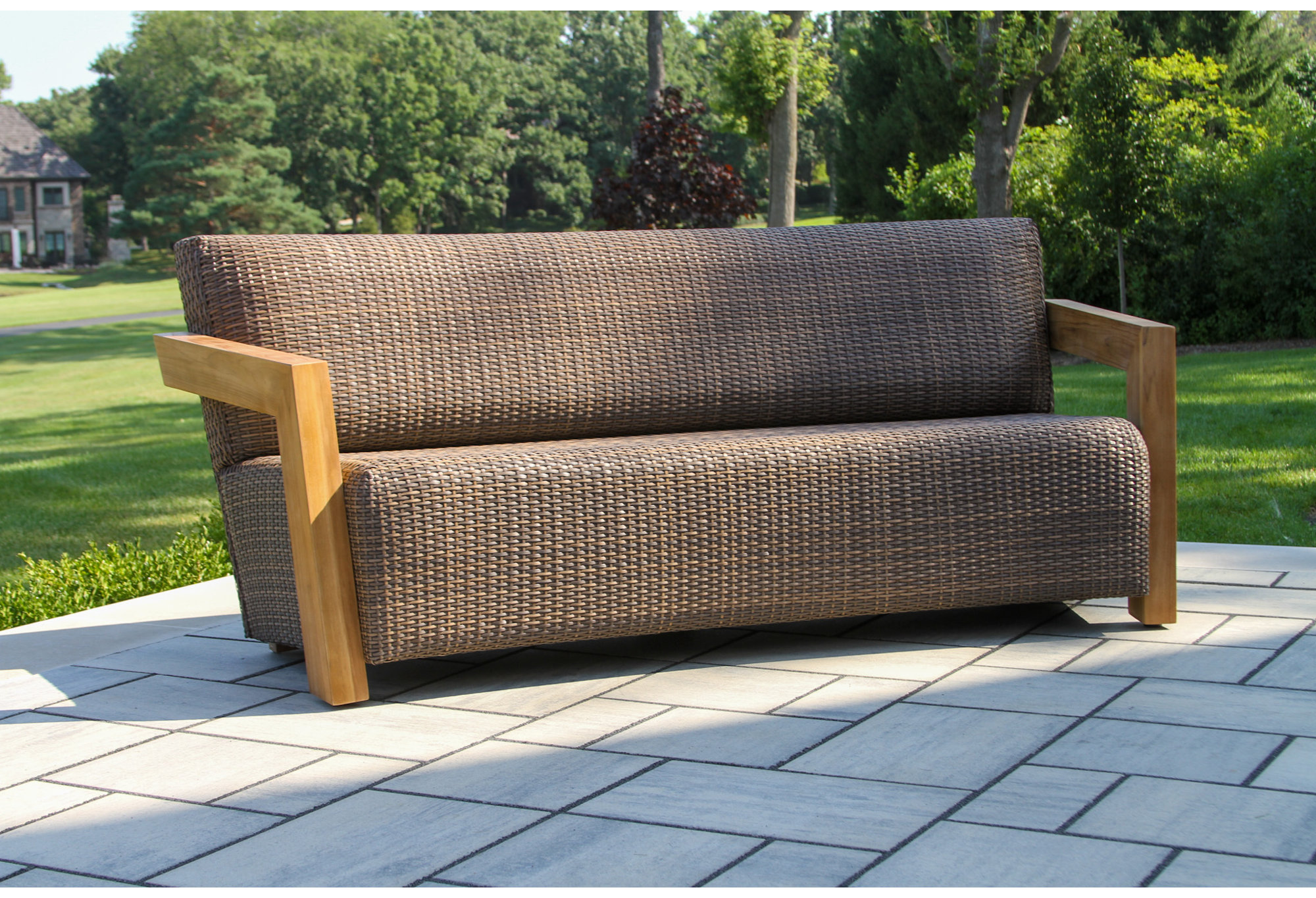AllModern Levitt Teak & Wicker Patio Conversation Set