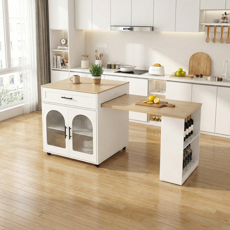 80" White Expandable Kitchen Island with Dining Table