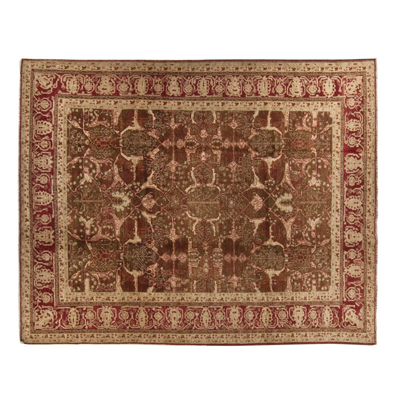 Mahabad Wool Oriental Area Rug in Beige/Green/Red, Rectangle 8' x 10'
