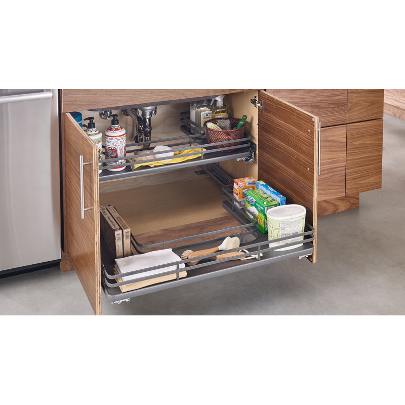 Rangement coulissant en U à surface solide et à fermeture en douceur Rev-A-Shelf pour armoires sous l'évier de cuisine