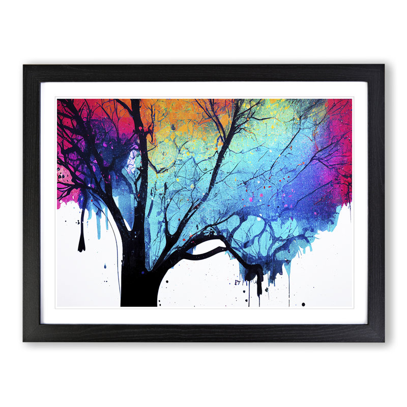 Tree Paint Splatter Abstract - Single Picture Frame Print, 46cm H x 64cm W x 2cm D, Black Framed