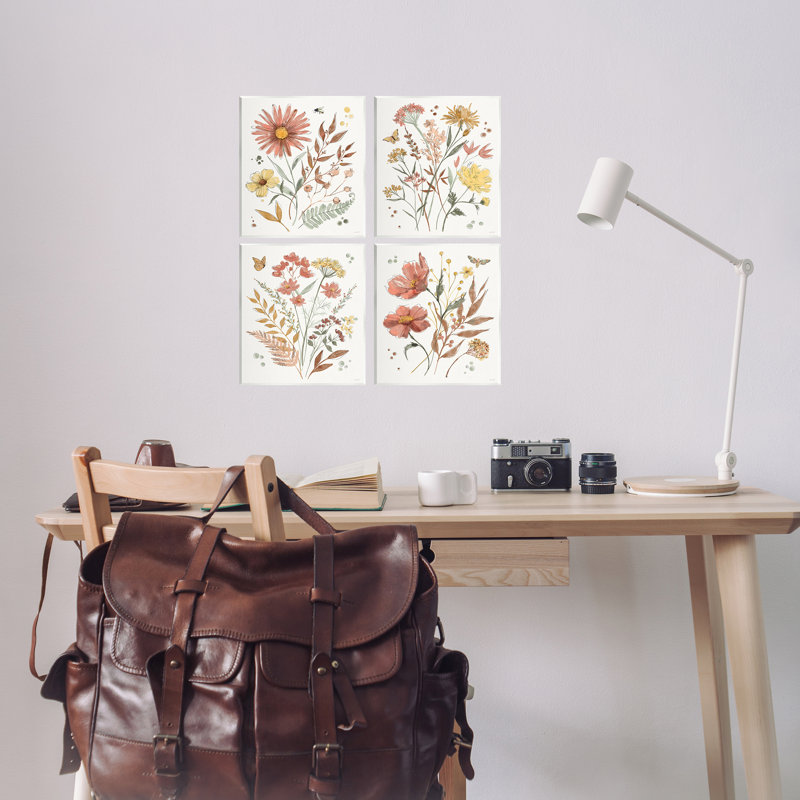 Ensemble de 4 plaques murales Full Bloom Botanicals, design par Anne Tavoletti