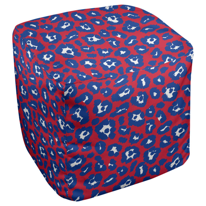 Repose-pieds carré carré à imprimé animal, Mélange de polyester rouge / bleu, H 18 po x l 18 po x P 18 po