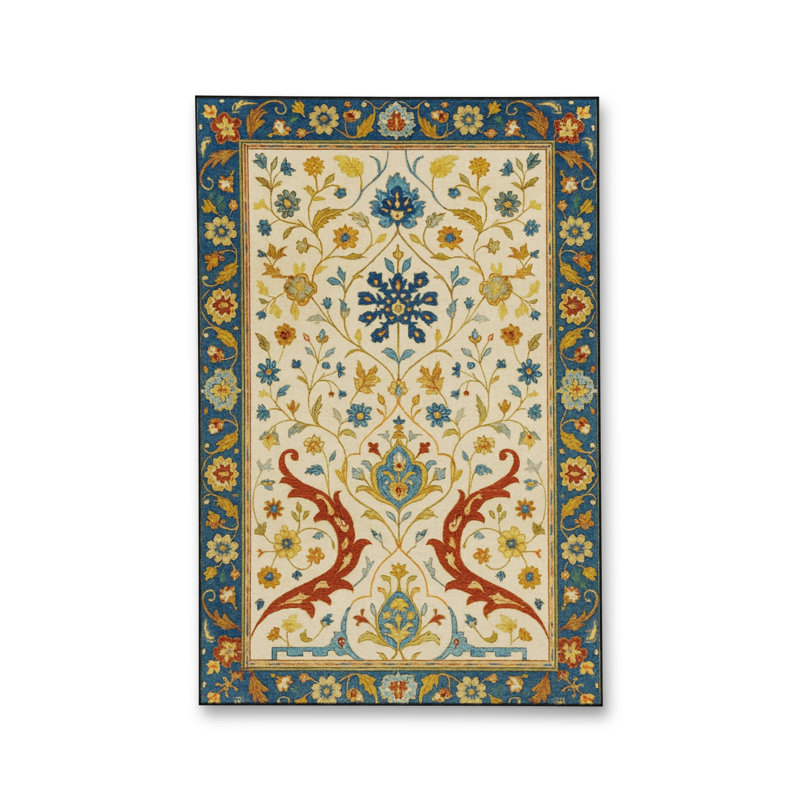 Tapis bleu tissé lavable rétro Mosso, 2 pi 6 po x 4 pi 11 po