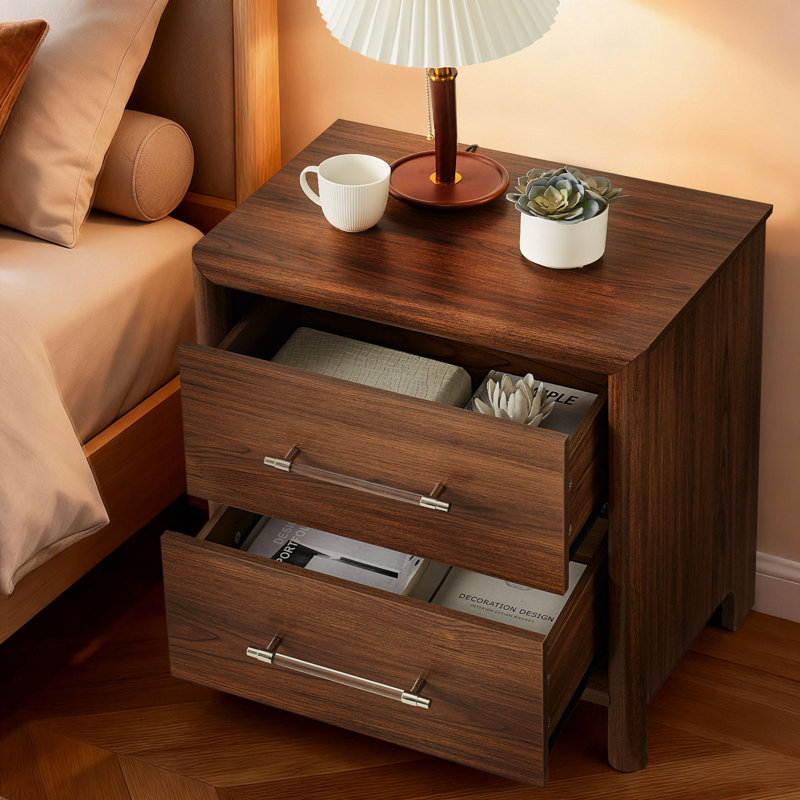Table de chevet 24 po avec rangement à 2 tiroirs, Noyer