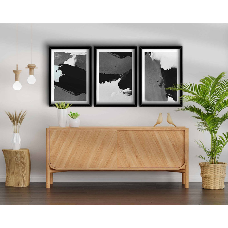 Ensemble de 3 panneaux décoratifs élégants, blanc, gris et noir, 15,0 po x 20,9 po chacun | 100% panneau de fibres à densité moyenne avec une épaisseur de 0,1 po, cadre 100% en bois avec une épaisseur de 0,9 po | Parfait pour la maison, le bureau et la galerie