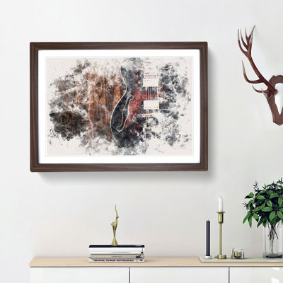 Wooden Electric Guitar Watercolour - Framed Print