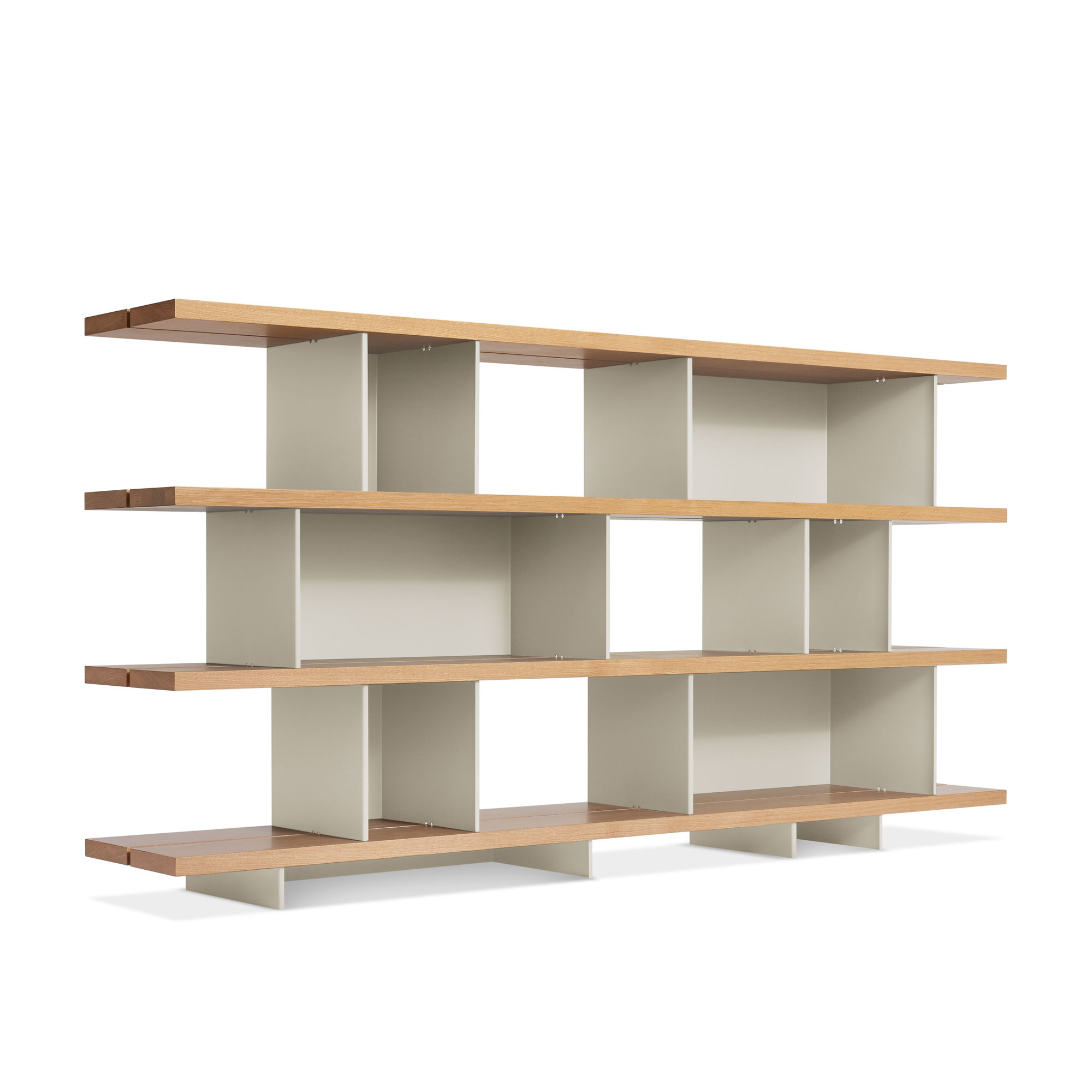 Happy Day Wide Bookcase, (4 Shelves) 41" H x 81" W x 14" D, White Oak/Putty