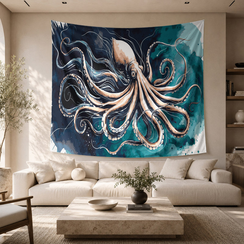 Tapisserie murale calmar nautique, 68 po x 80 po