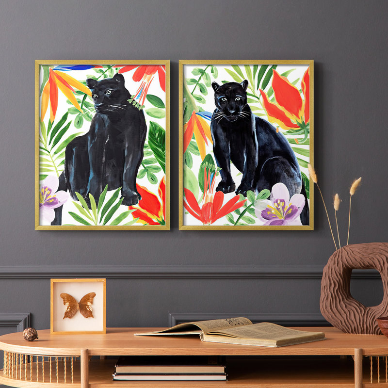 «Panther's Paradise I», reproduction encadrée de qualité supérieure - prête à être accrochée - aucun clou requis - aucun clou requis