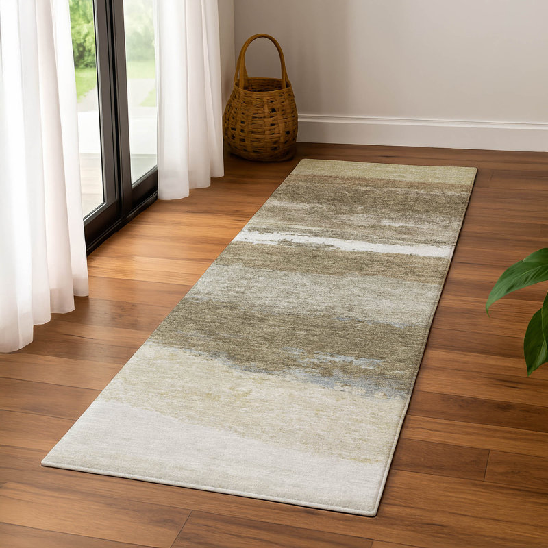 Premium Machine Washable Mayfield Striped Rug, 2'3" x 7'6" Runner, Khaki