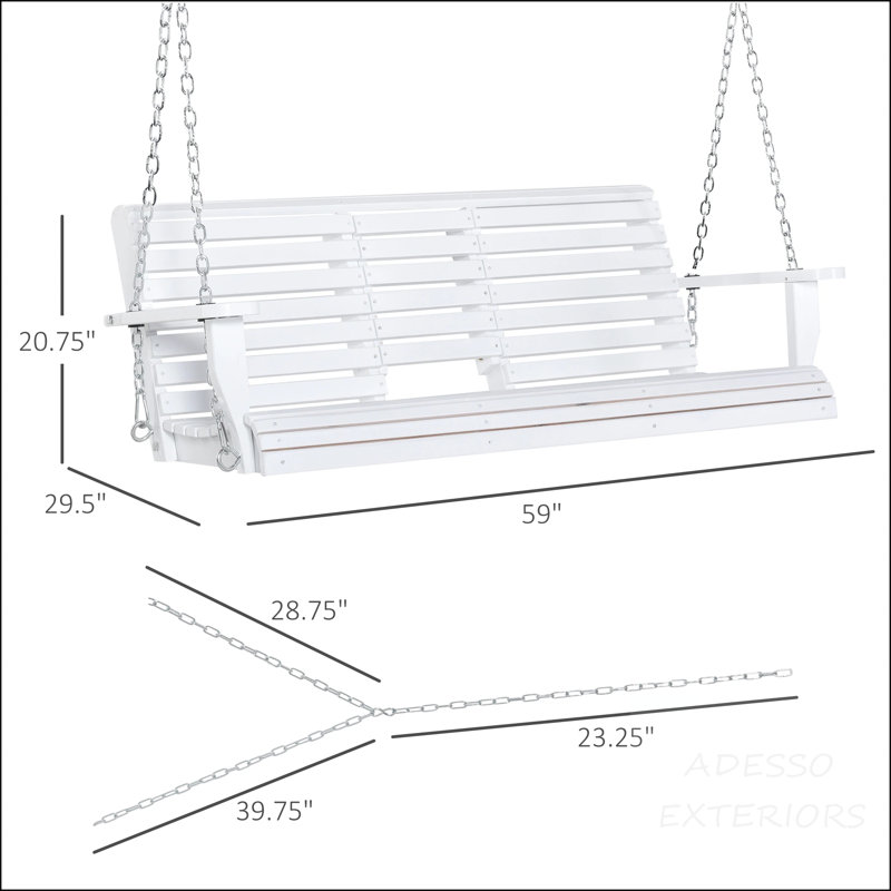 Balancelle 3 places en bois avec table basse pliante, porte-gobelets et chaînes - Blanc, White