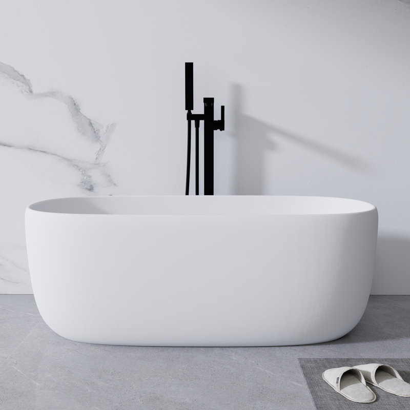 Baignoire de trempage autoportante en résine 51 po à surface solide avec trop-plein et bonde escamotable 51 po