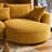 Mid-Century Modern Living Room Set: Curved Boucle Sectional Sofa (Yellow, Right-Facing Chaise) + Sculptural Glass Coffee Table With Wood Base-1600111618