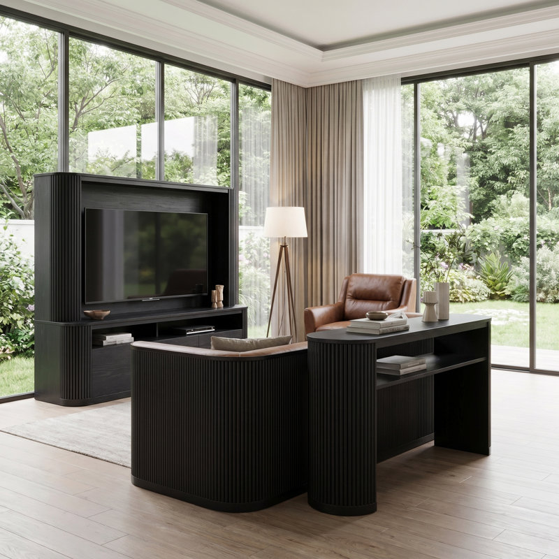 Console rustique ovale avec pieds cannelés, Black