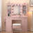 Durnan Vanity & Stool ,LED Lights And Power Outlet, Bedroom Makeup Vanity Table With 2 Glass Storage Cabinet And 7 Drawers-1264820924