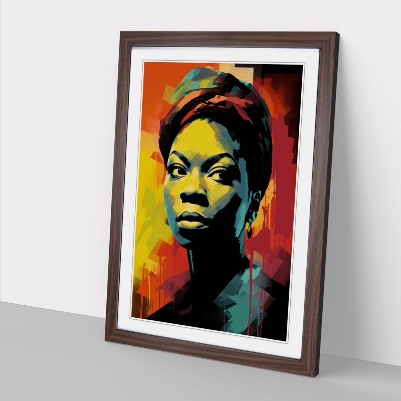 Nina Simone Neo-Plasticism - Single Picture Frame Print on Wood, 64cm H x 46cm W x 2cm D, Walnut 