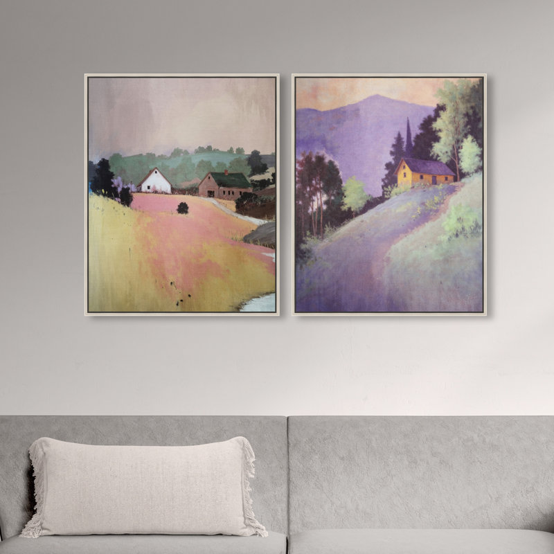 Hill Town Set Set by Oliver Gal, 21"H x 25"W, Silver Floater Frame