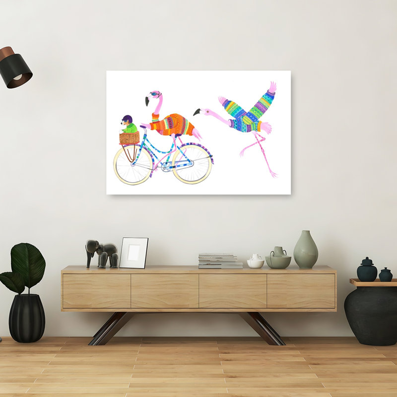 «Flamingo Adventure Modern Bird Dog», impression d'art mural, 40" H x 60" W