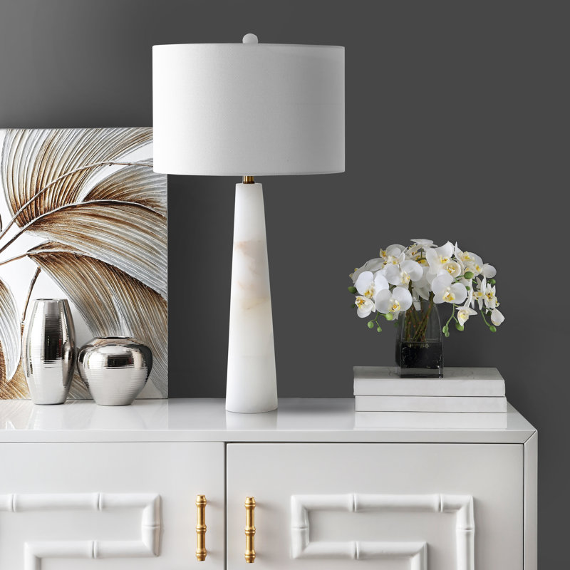 Aliso Alabaster Table Lamp, White / White