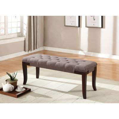 Banc brun - pieds évasés en bois franc, assise en tissu de coton contrastant, h 18,5 po, finition unie à la main, l 44 po x P 16 po