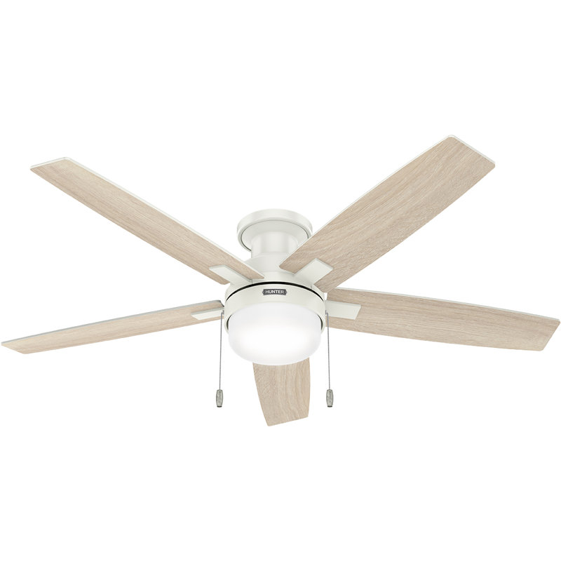 Ventilateur de plafond à profil bas 52 pouces avec lumières et chaînes à tirer Hunter, Blanc, Blanc