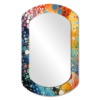 «Colorful Ink River Microscopic Fantasia 3 - Formes abstraites, miroir décoratif asymétrique, miroir mural cylindrique bleu, impression sur métal