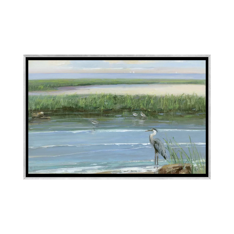 «Wading at Dusk» par Sally Swatland - reproduction d'art, H 26 po x l 40 po x 1,5 po, Toile avec cadre argenté, Pas de tapis