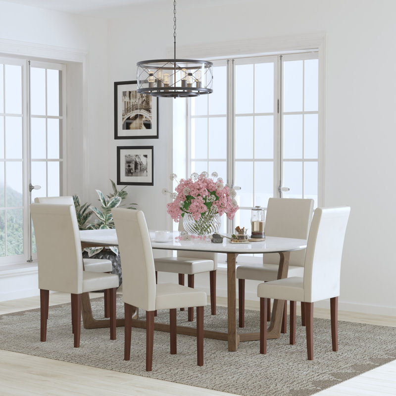 Arruda Upholstered Parsons Chairs-Panel Stitching, Beige, 6