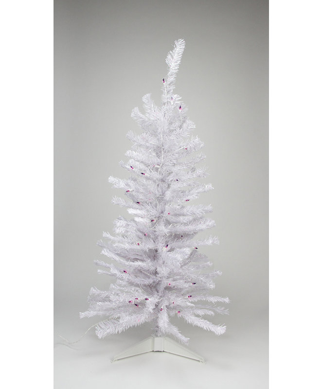 Arbre de Noël artificiel pin blanc moyen 3 pi pré-éclairé - lumières mauves