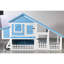 Cage bleue de 76 po avec design naturel, piste d'extérieur, plateau amovible, rampe intérieure et d'utilisation, espace de jeu, maison