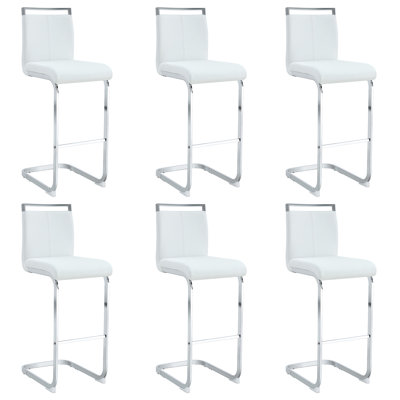 Modern and beautiful bar stool upholstered in PU leather with C-shaped silver metal legs for dining rooms, kitchens, terraces and guest office chairs.(set of 6) (white+PU)