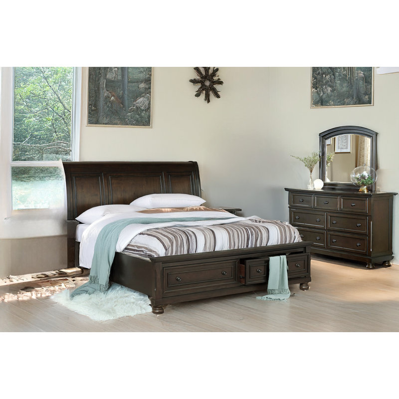 Maxie Grey Brown Storage Sleigh Bedroom Set, Grand