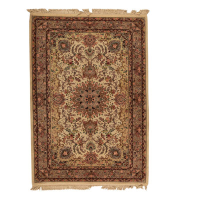 Tapis beige / rouge / brun noué à la main de haute qualité