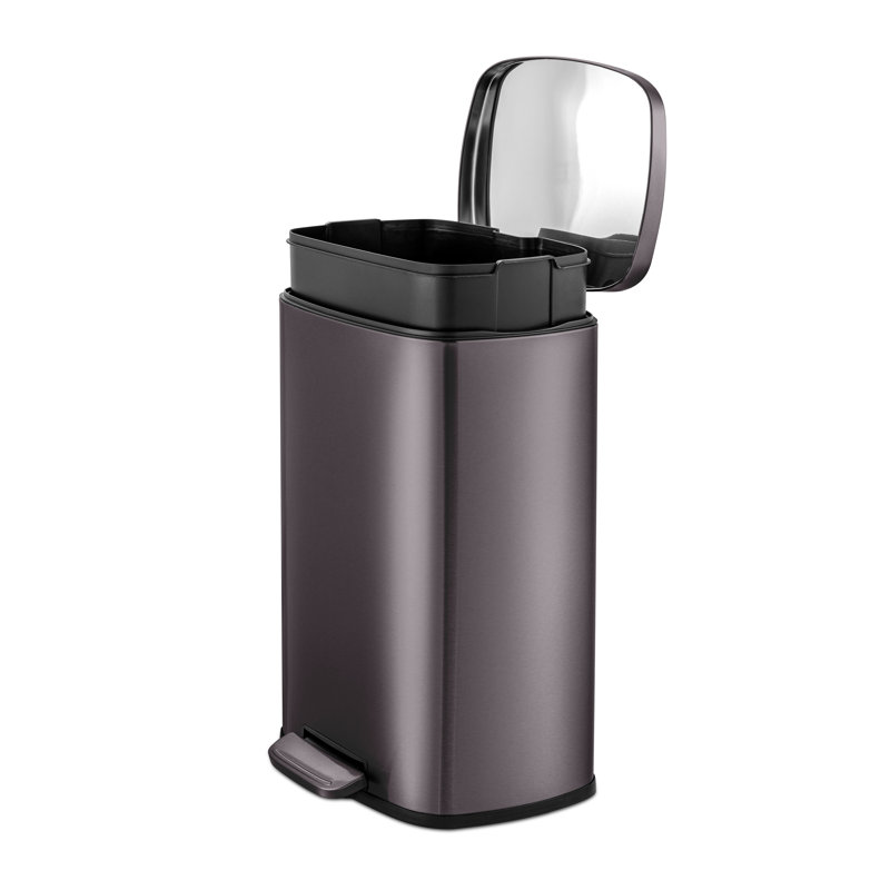 13.2 Gallon Stainless Steel Rectangular Step On Kitchen Trash Can, Black Stainless Steel