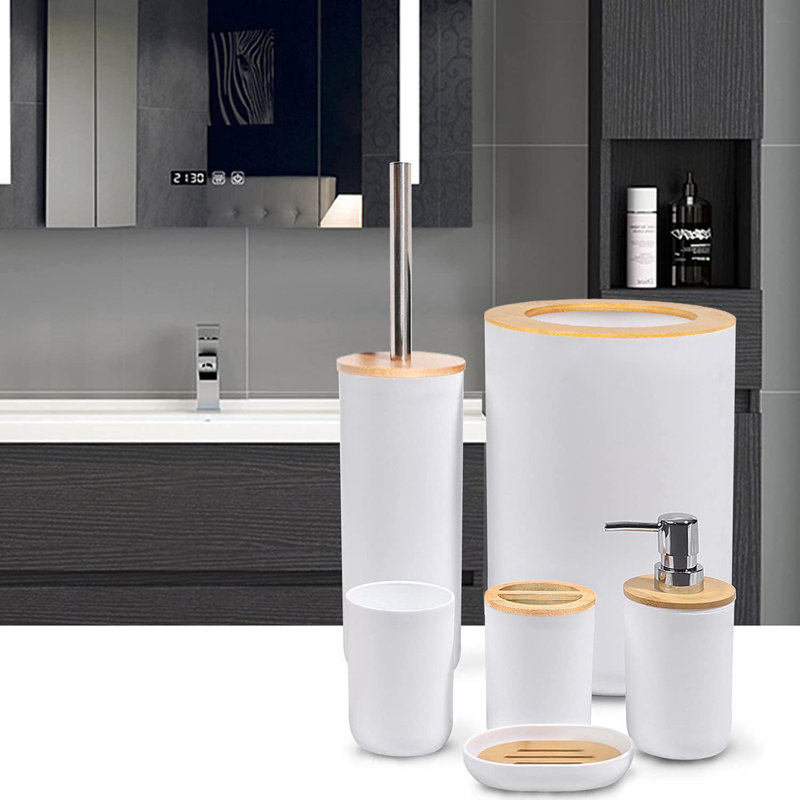 Ensemble d'accessoires de salle de bain en bambou Jaiheim, ensemble de salle de bain 6 pièces - Porte-brosse à dents porte-savon