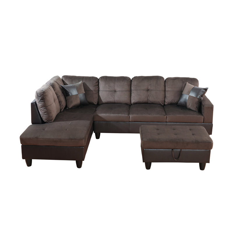 Boneless Sectional Couch Set For Living Room, 103 Inch Sectional Sofa Set With Storage Ottoman,l Shaped Modular Sofa For Living Room/apartmrnt/lounge/office(dark Brown,Chaise)