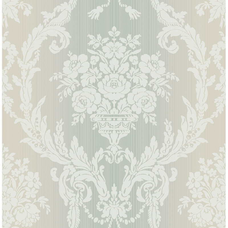 Papier peint damassé à motif floral Tiffany et Champagne Abilene de Seabrook Designs, Bleu; brun clair