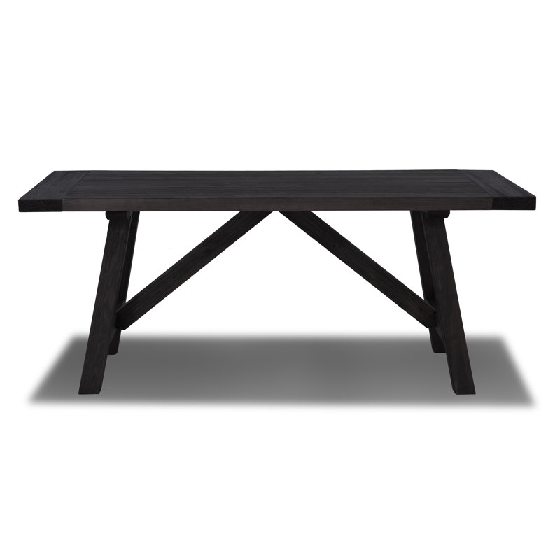 Cascais Rectangular 72'' Solid Wood Table with Farmhouse Base, Black Oak