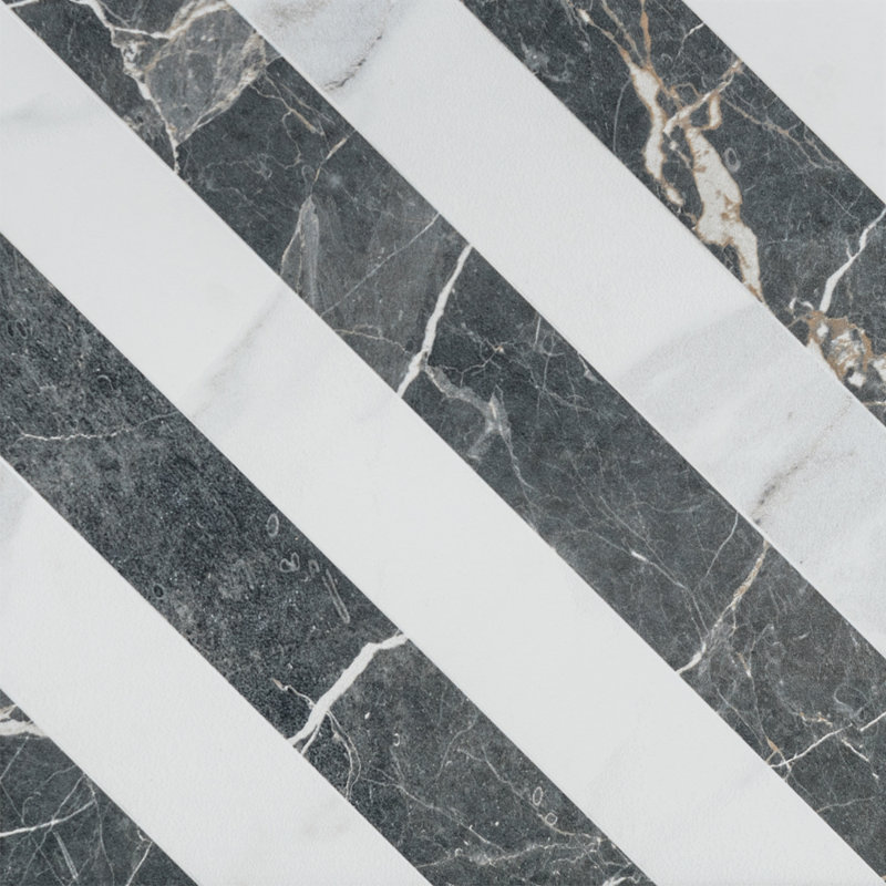  Palace 8" x 8" Geometric Pattern Matte Porcelain Floor and Wall Tile, Black/White