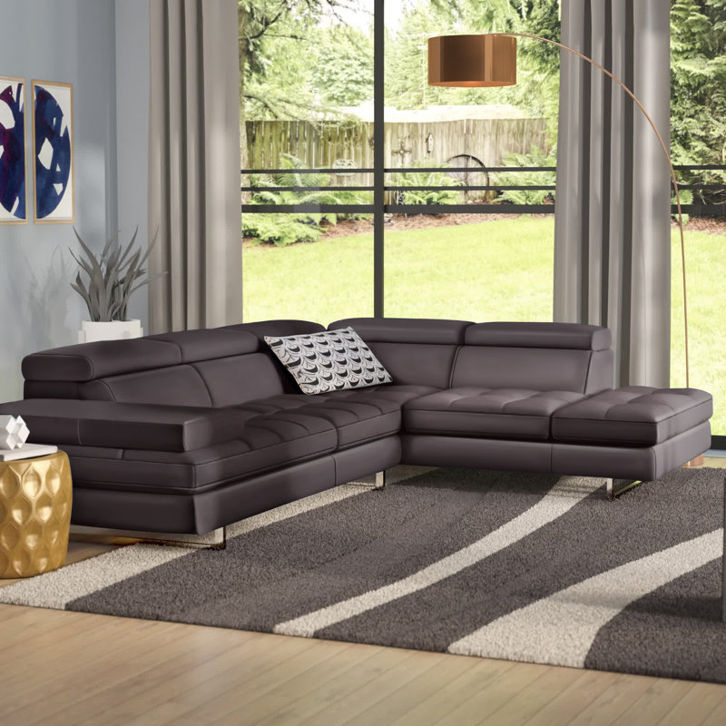 Upholstered Sectional, Right Hand Facing, Coffee Genuine Leather