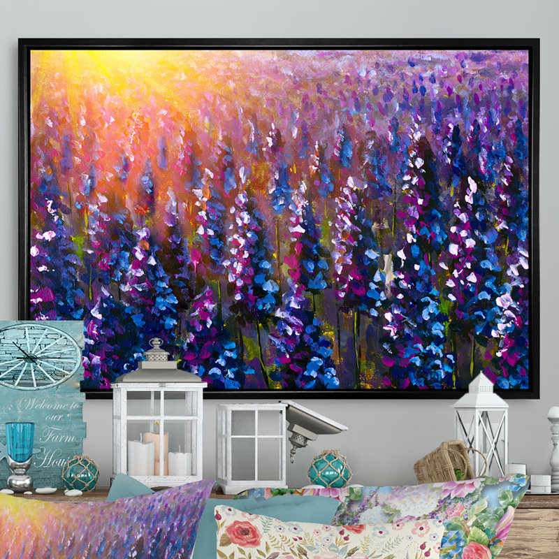 Lever de soleil sur lavande mauve II - reproduction sur toile avec cadre flottant, H 12 po x l 20 po x P 1 po