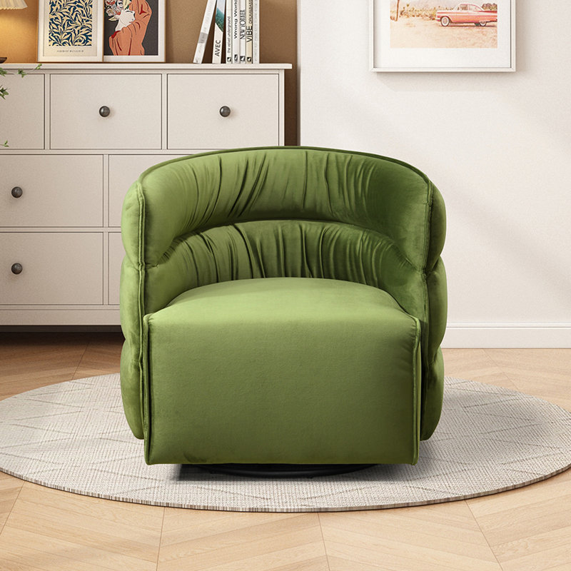 Fauteuil demi-tonneau pivotant en velours Amundsen, Velours vert