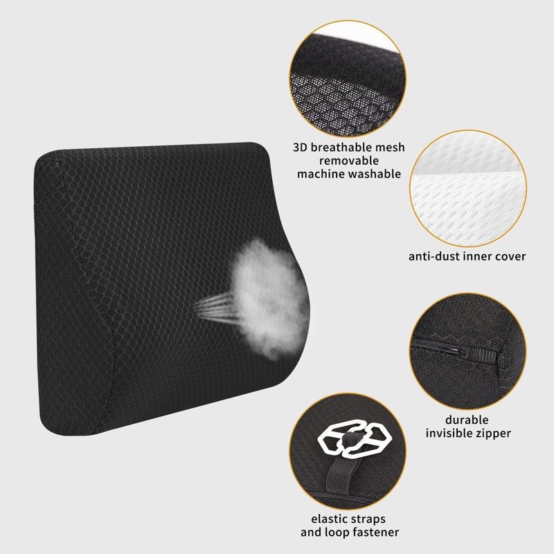 Coussin de soutien lombaire à mémoire de forme pour voiture (noir)